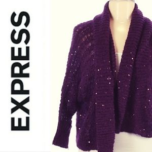Express Sequin Loose Knit Wrap Cardigan